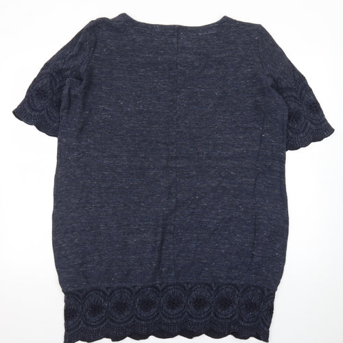White Stuff Women's Blue Crochet Trim Tunic Blouse Size 18