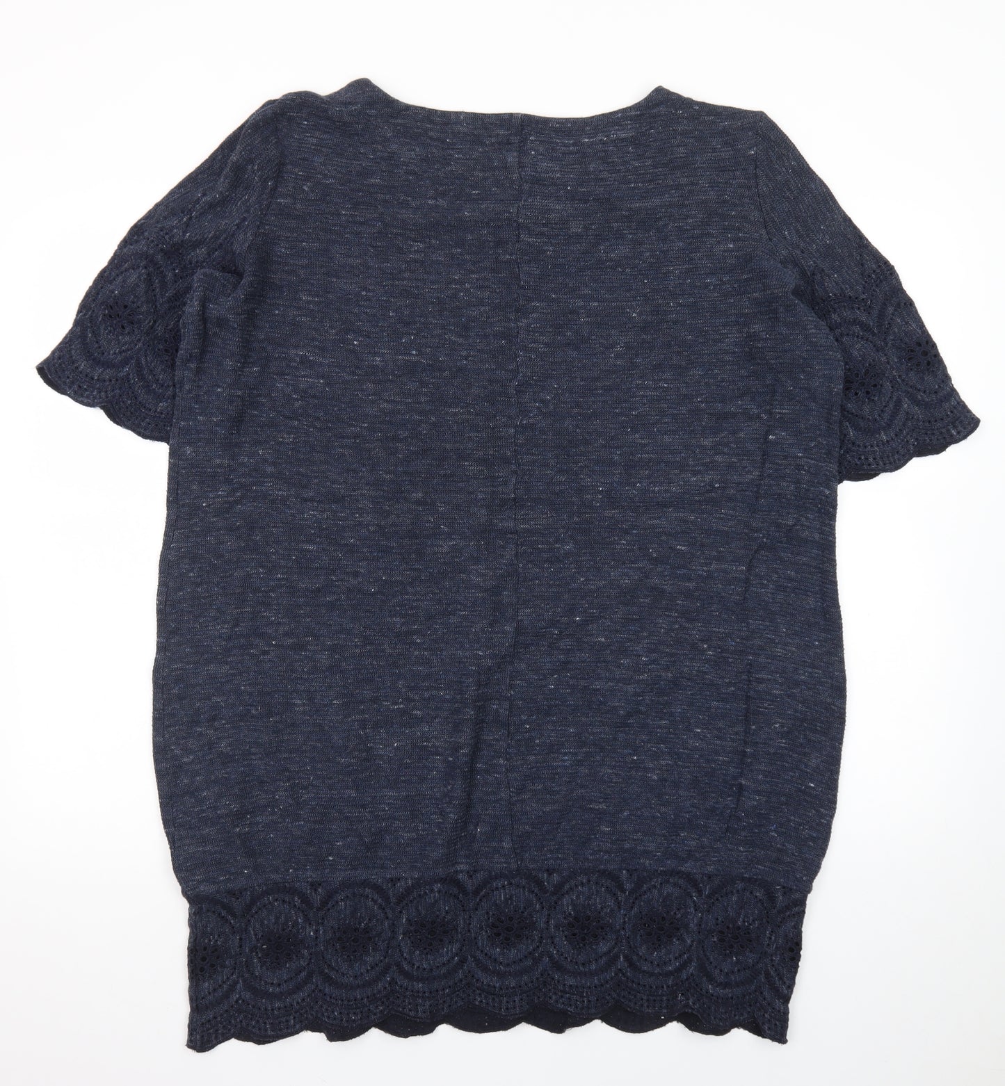 White Stuff Women's Blue Crochet Trim Tunic Blouse Size 18