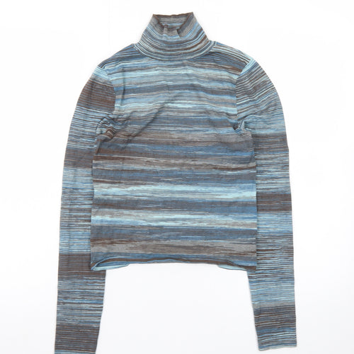 MNG Women's Blue Striped Roll Neck Long Sleeve Jersey Top Size S