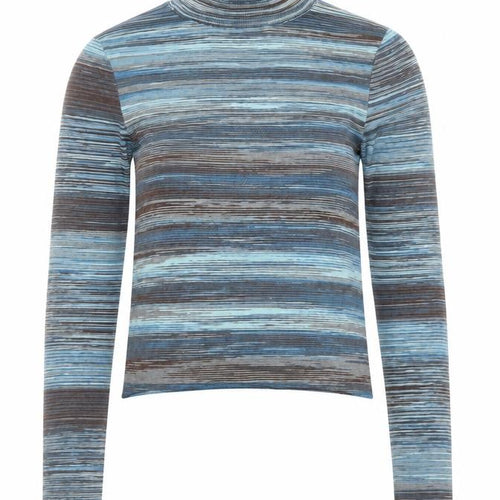 MNG Women's Blue Striped Roll Neck Long Sleeve Jersey Top Size S