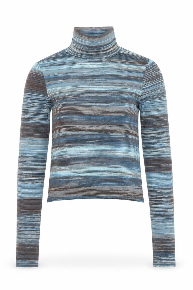 MNG Women's Blue Striped Roll Neck Long Sleeve Jersey Top Size S