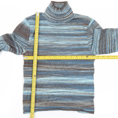 MNG Women's Blue Striped Roll Neck Long Sleeve Jersey Top Size S