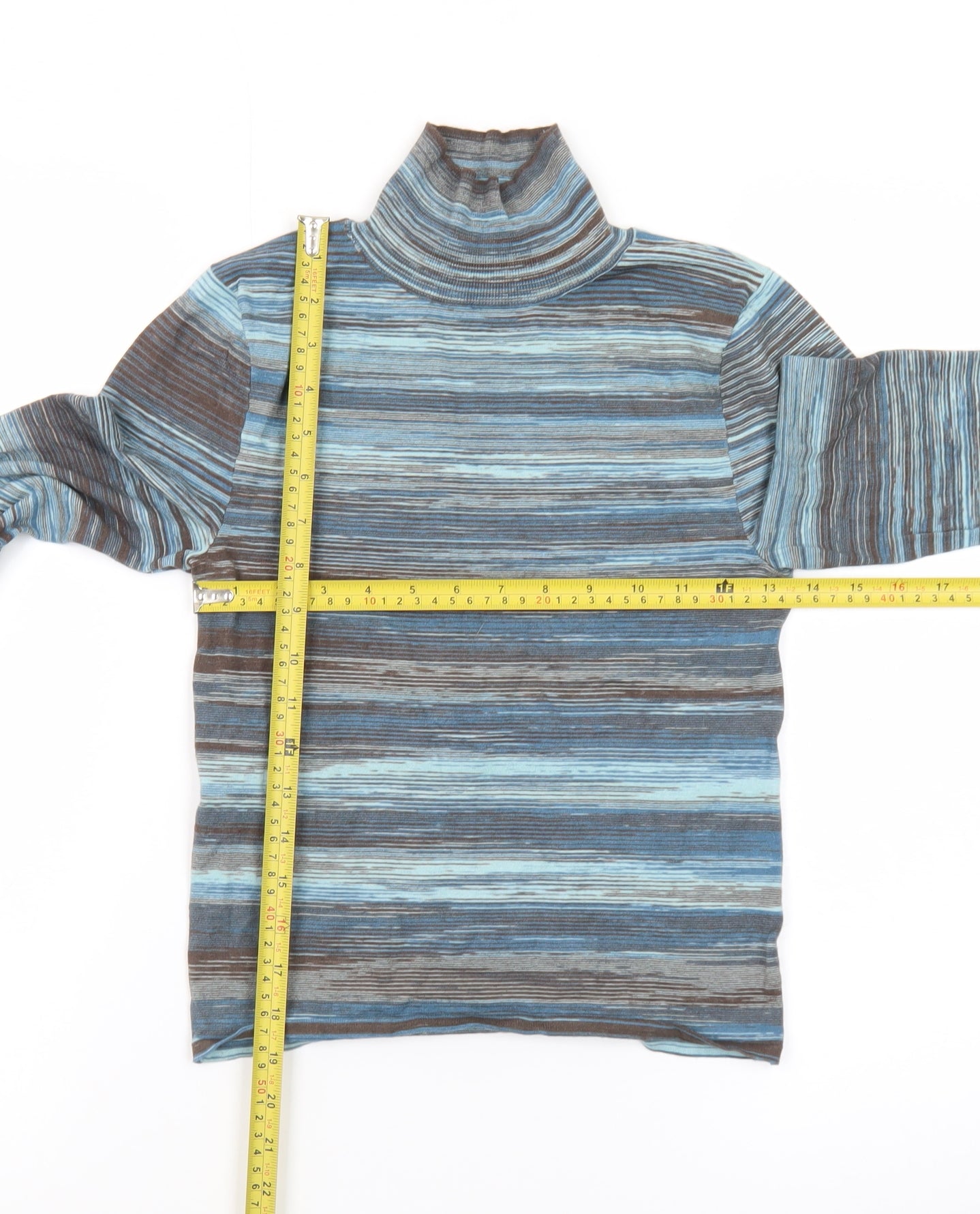 MNG Women's Blue Striped Roll Neck Long Sleeve Jersey Top Size S