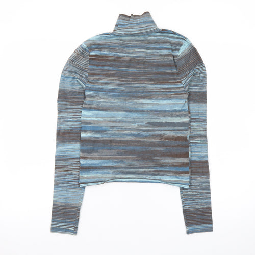 MNG Women's Blue Striped Roll Neck Long Sleeve Jersey Top Size S