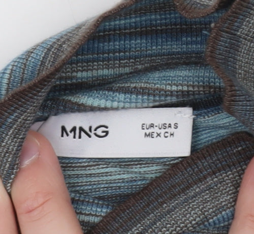 MNG Women's Blue Striped Roll Neck Long Sleeve Jersey Top Size S