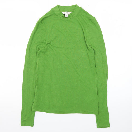 Marks and Spencer Womens Green Long Sleeve Cotton Mock Neck Top Size 10