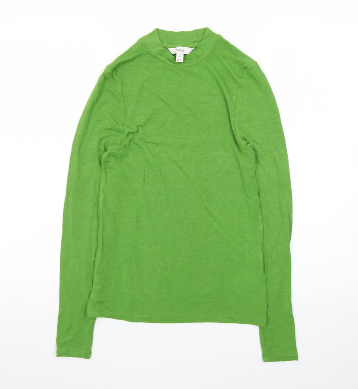 Marks and Spencer Womens Green Long Sleeve Cotton Mock Neck Top Size 10