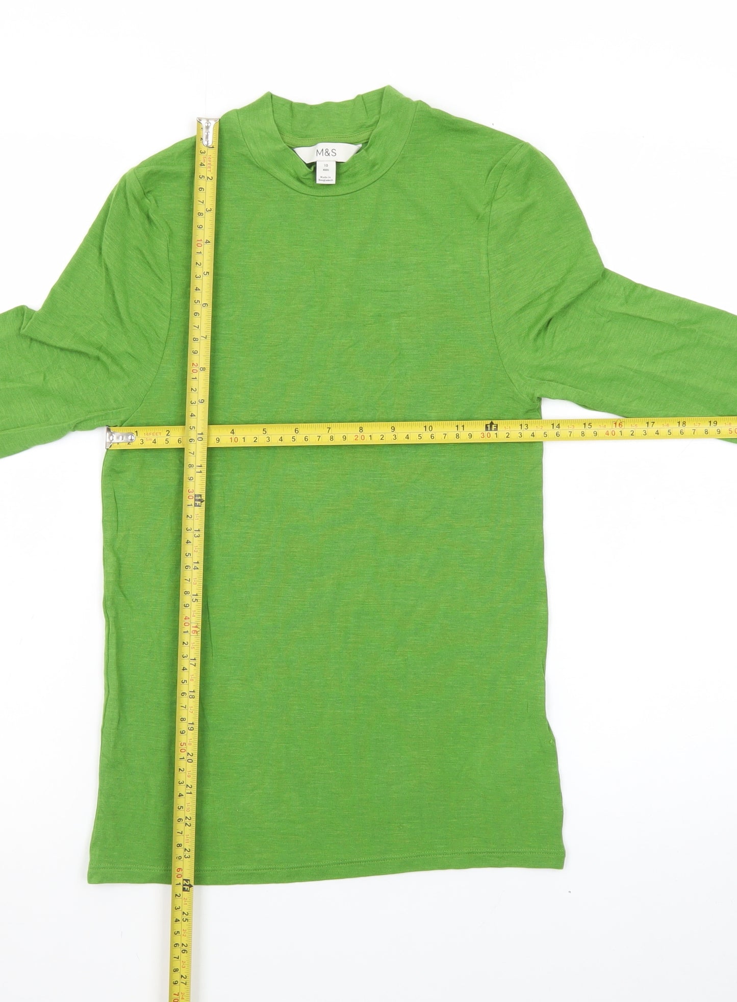 Marks and Spencer Womens Green Long Sleeve Cotton Mock Neck Top Size 10