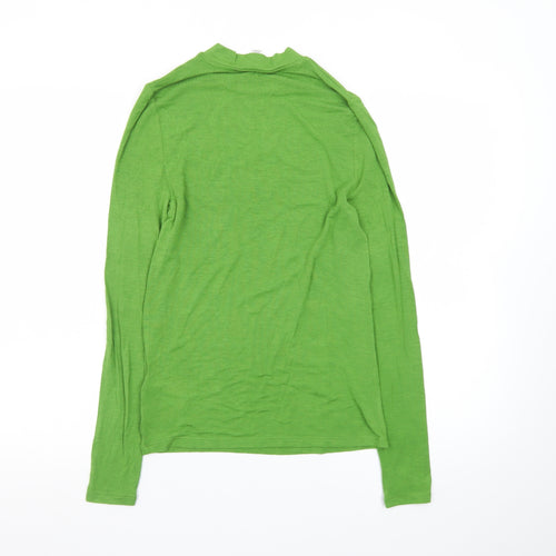 Marks and Spencer Womens Green Long Sleeve Cotton Mock Neck Top Size 10