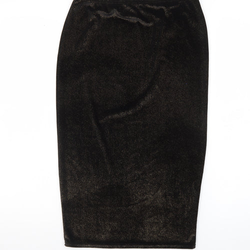 Boohoo Womens Black Size 10 Velvet Midi Pencil Skirt