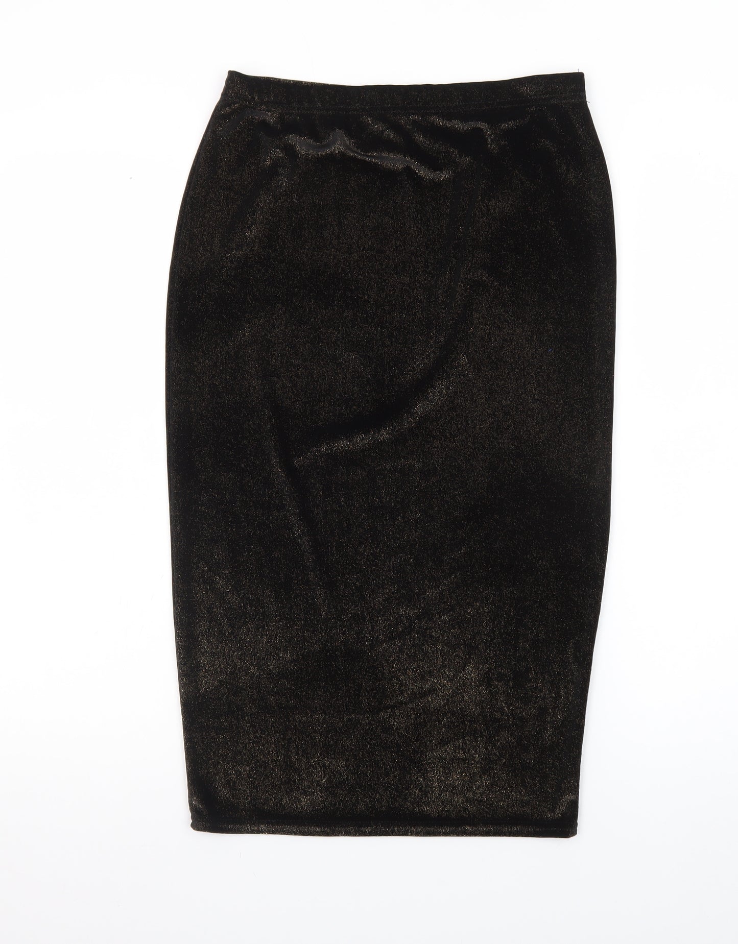 Boohoo Womens Black Size 10 Velvet Midi Pencil Skirt