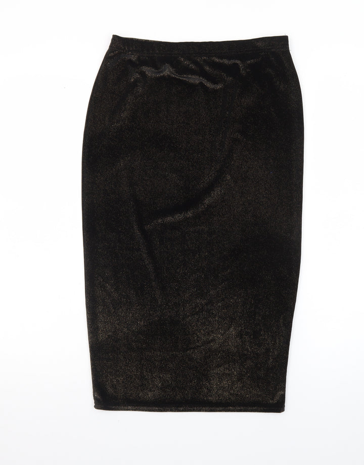 Boohoo Womens Black Size 10 Velvet Midi Pencil Skirt