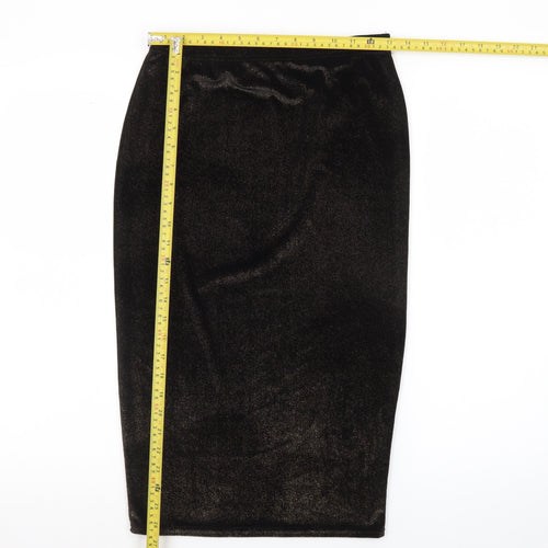 Boohoo Womens Black Size 10 Velvet Midi Pencil Skirt