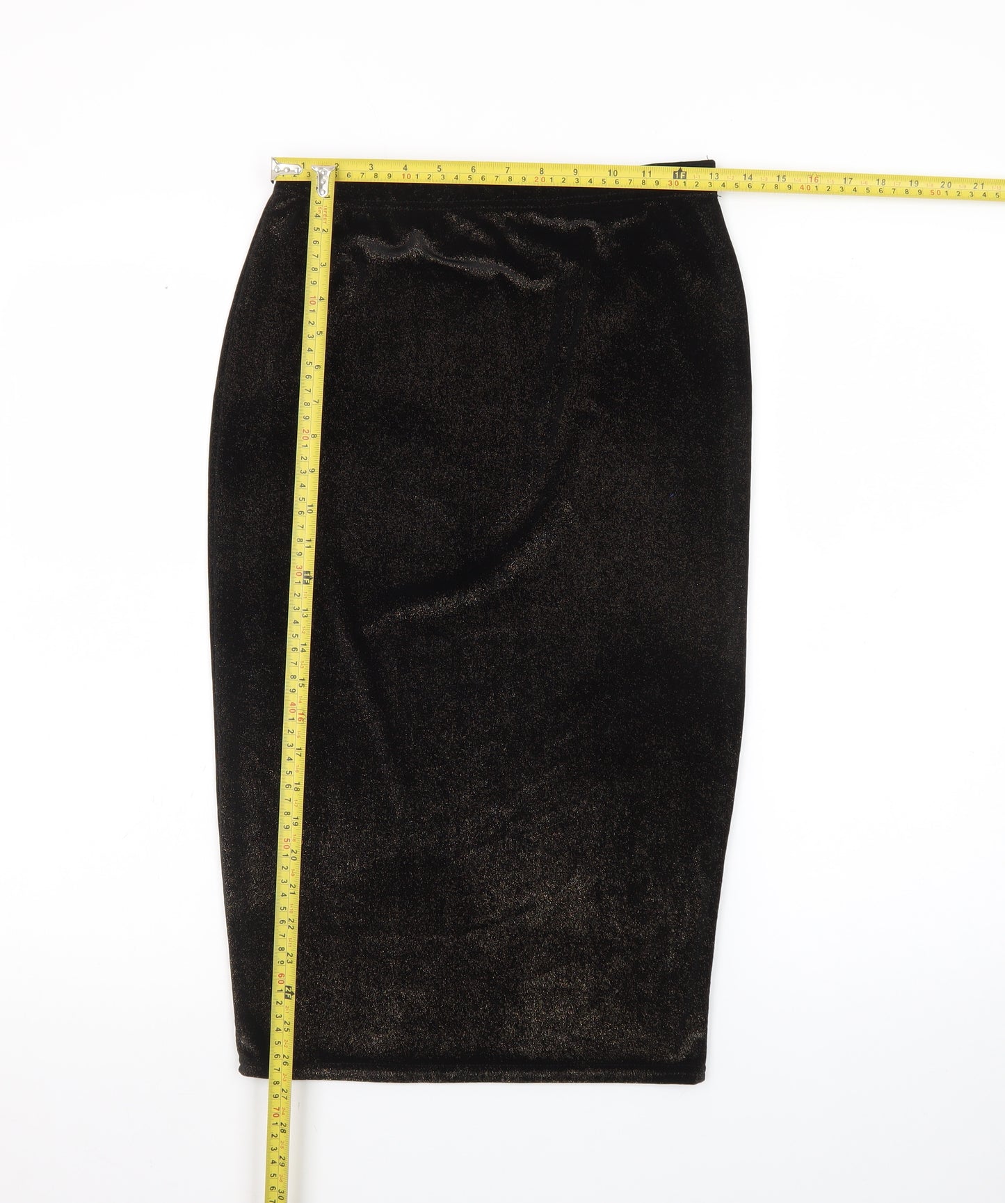 Boohoo Womens Black Size 10 Velvet Midi Pencil Skirt