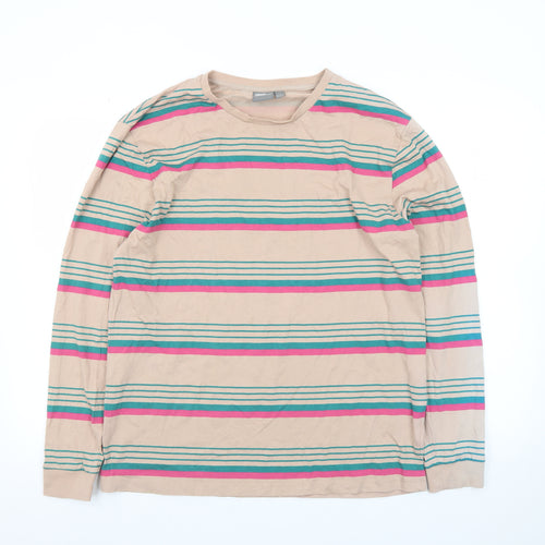 ASOS Men's Beige Striped Long Sleeve Crew Neck T-Shirt Size M