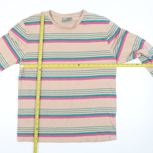 ASOS Men's Beige Striped Long Sleeve Crew Neck T-Shirt Size M