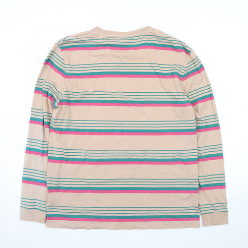 ASOS Men's Beige Striped Long Sleeve Crew Neck T-Shirt Size M