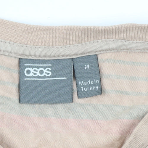 ASOS Men's Beige Striped Long Sleeve Crew Neck T-Shirt Size M