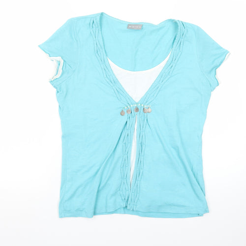Marks and Spencer Per Una Blue Beaded V-Neck Women's T-Shirt Size 14