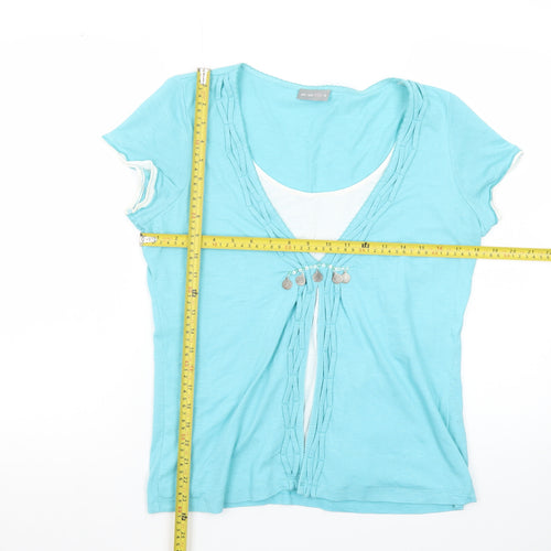 Marks and Spencer Per Una Blue Beaded V-Neck Women's T-Shirt Size 14