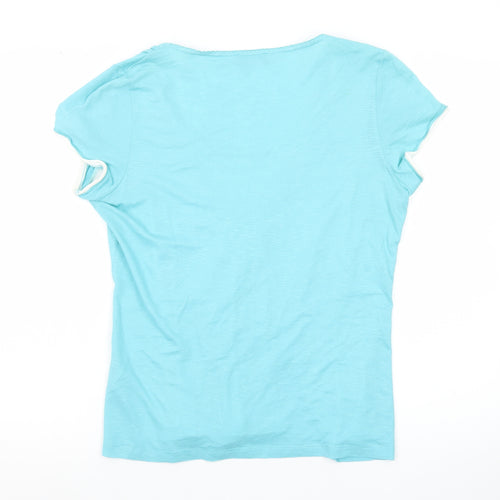 Marks and Spencer Per Una Blue Beaded V-Neck Women's T-Shirt Size 14