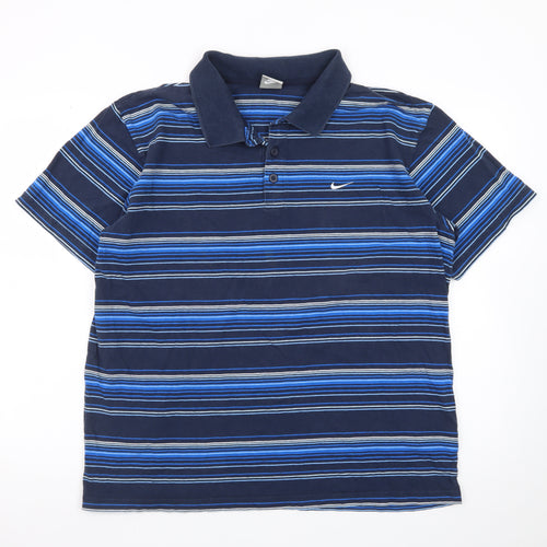 Nike Men's Blue Striped Collared Polo Shirt XL Regular Fit