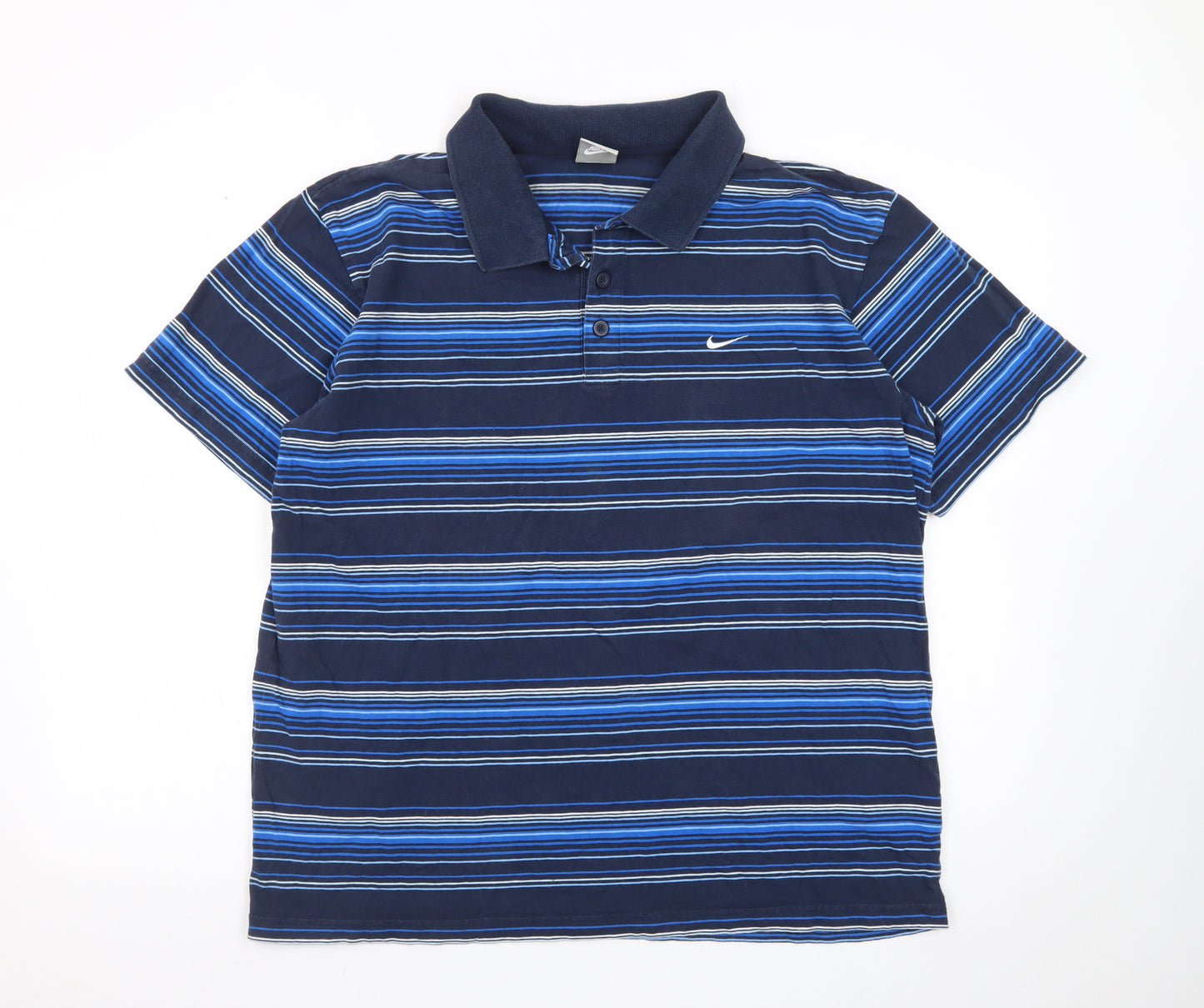 Nike Men's Blue Striped Collared Polo Shirt XL Regular Fit