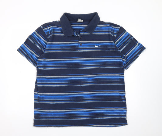 Nike Men's Blue Striped Collared Polo Shirt XL Regular Fit