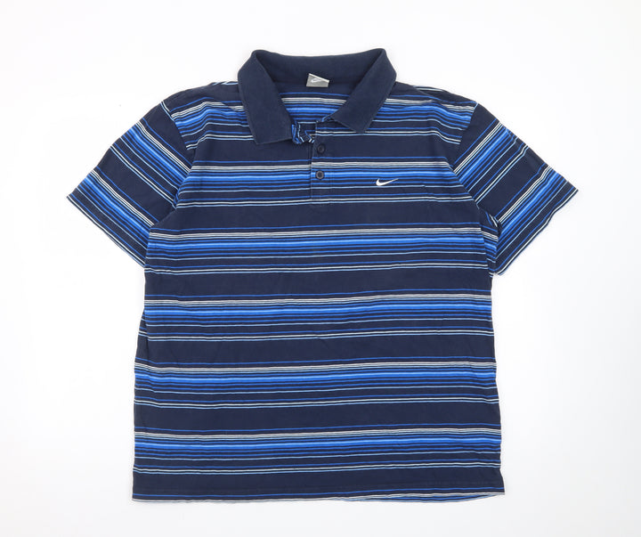 Nike Men's Blue Striped Collared Polo Shirt XL Regular Fit