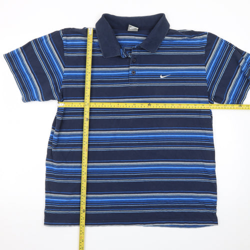 Nike Men's Blue Striped Collared Polo Shirt XL Regular Fit