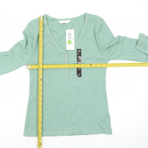 Marks and Spencer Womens Green Cotton Long Sleeve Henley T-Shirt Size 12