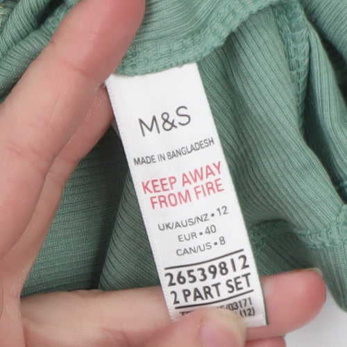 Marks and Spencer Womens Green Cotton Long Sleeve Henley T-Shirt Size 12