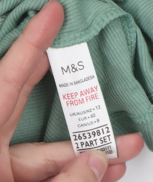 Marks and Spencer Womens Green Cotton Long Sleeve Henley T-Shirt Size 12