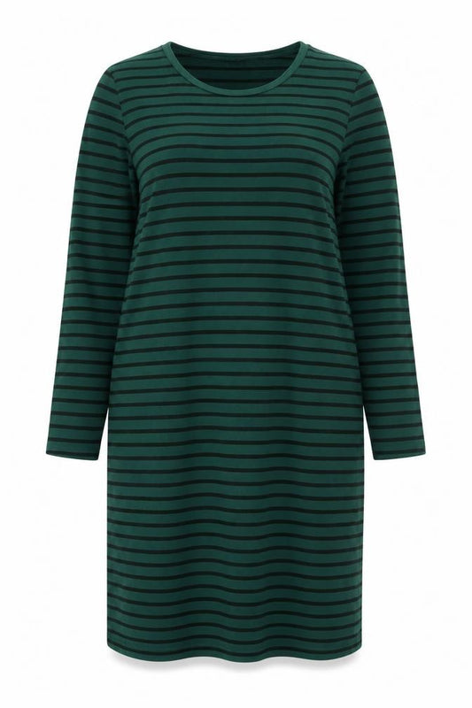 Front view of Old Navy Women's Green Striped T-Shirt Dress, size L