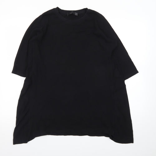 Zara Women’s Black Relaxed 3/4 Sleeve Cotton T-Shirt L