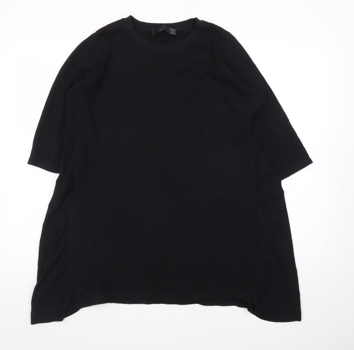 Zara Women’s Black Relaxed 3/4 Sleeve Cotton T-Shirt L