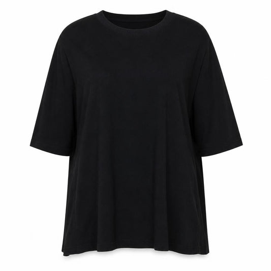 Front view of Zara Women’s Black Relaxed 3/4 Sleeve Cotton T-Shirt L