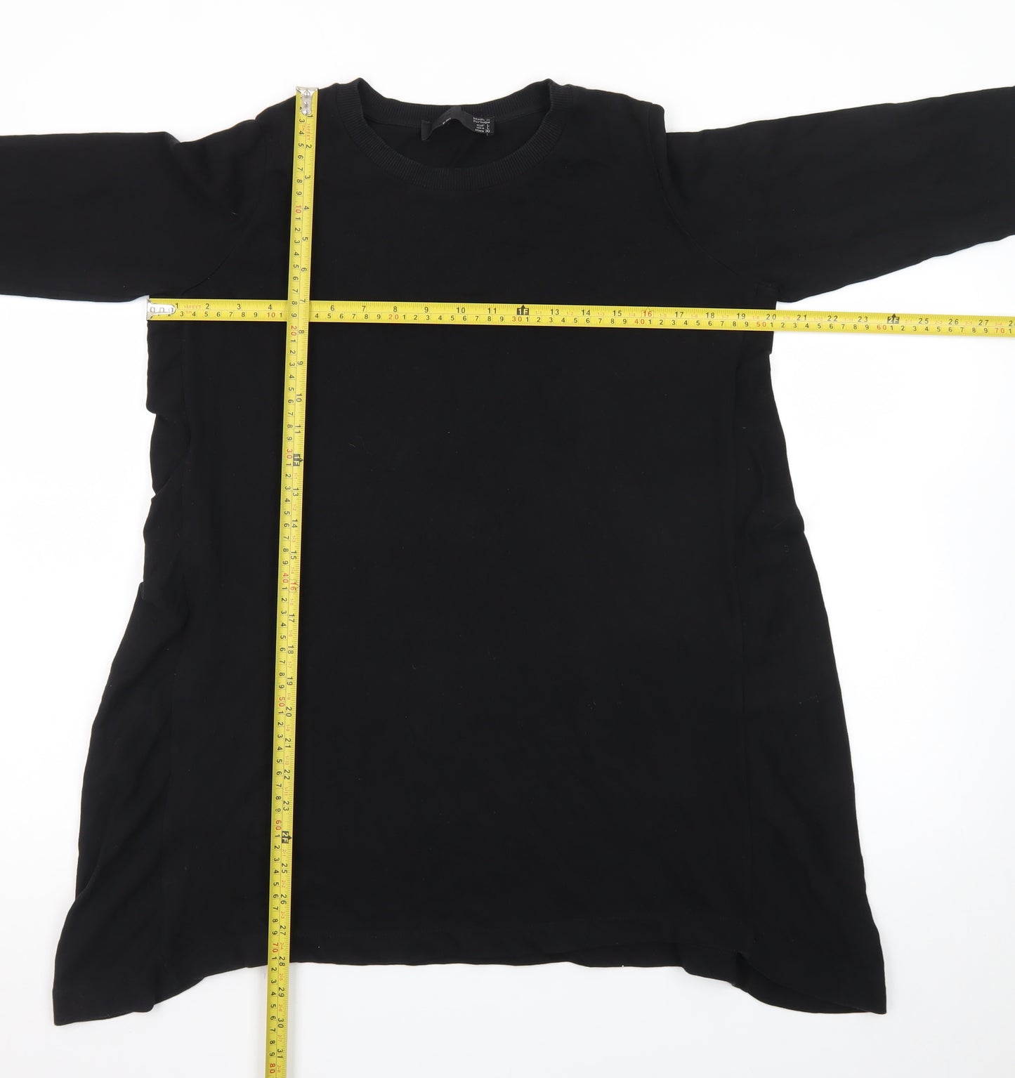 Zara Women’s Black Relaxed 3/4 Sleeve Cotton T-Shirt L