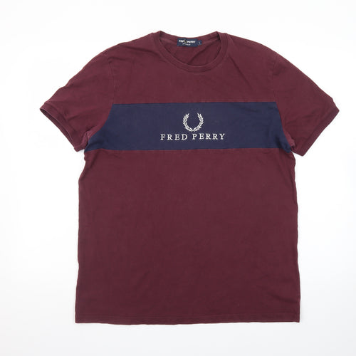 Fred Perry Men's Red Colourblock Logo T-Shirt Size L