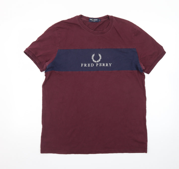 Fred Perry Men's Red Colourblock Logo T-Shirt Size L