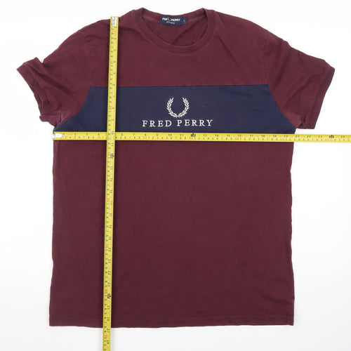 Fred Perry Men's Red Colourblock Logo T-Shirt Size L