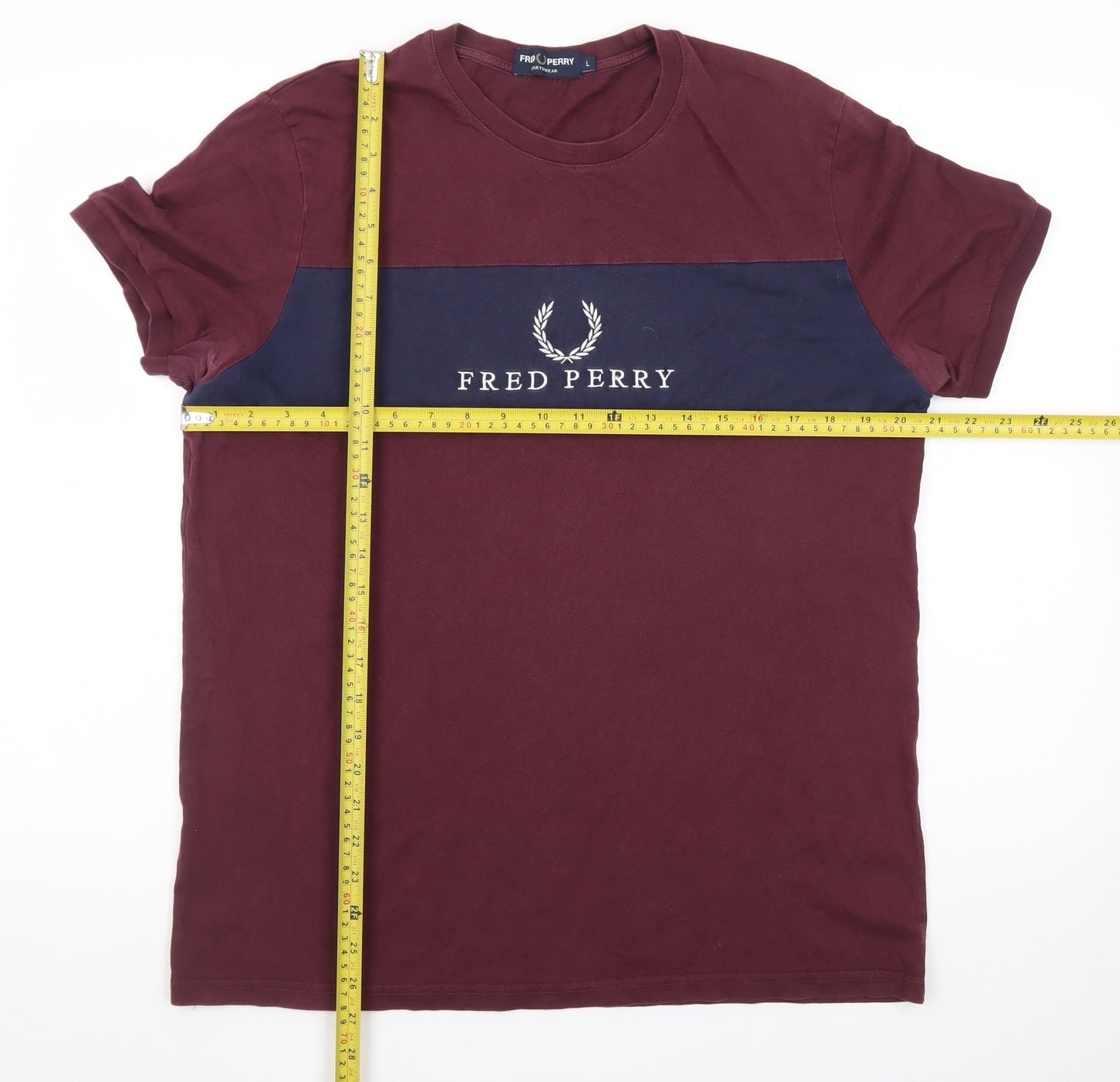 Fred Perry Men's Red Colourblock Logo T-Shirt Size L