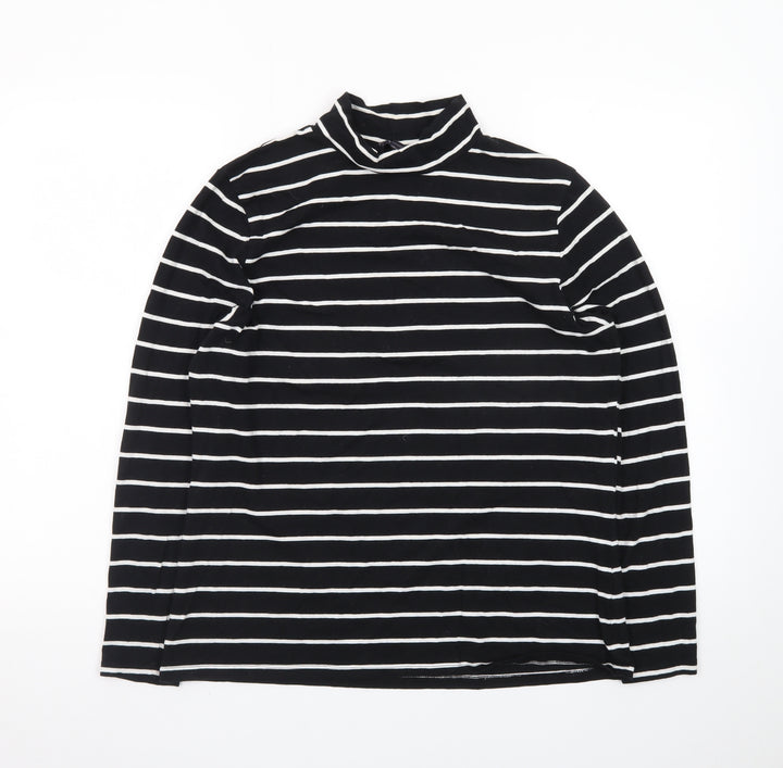 Marks and Spencer Women’s Black Striped Roll Neck Long Sleeve Top Size 16