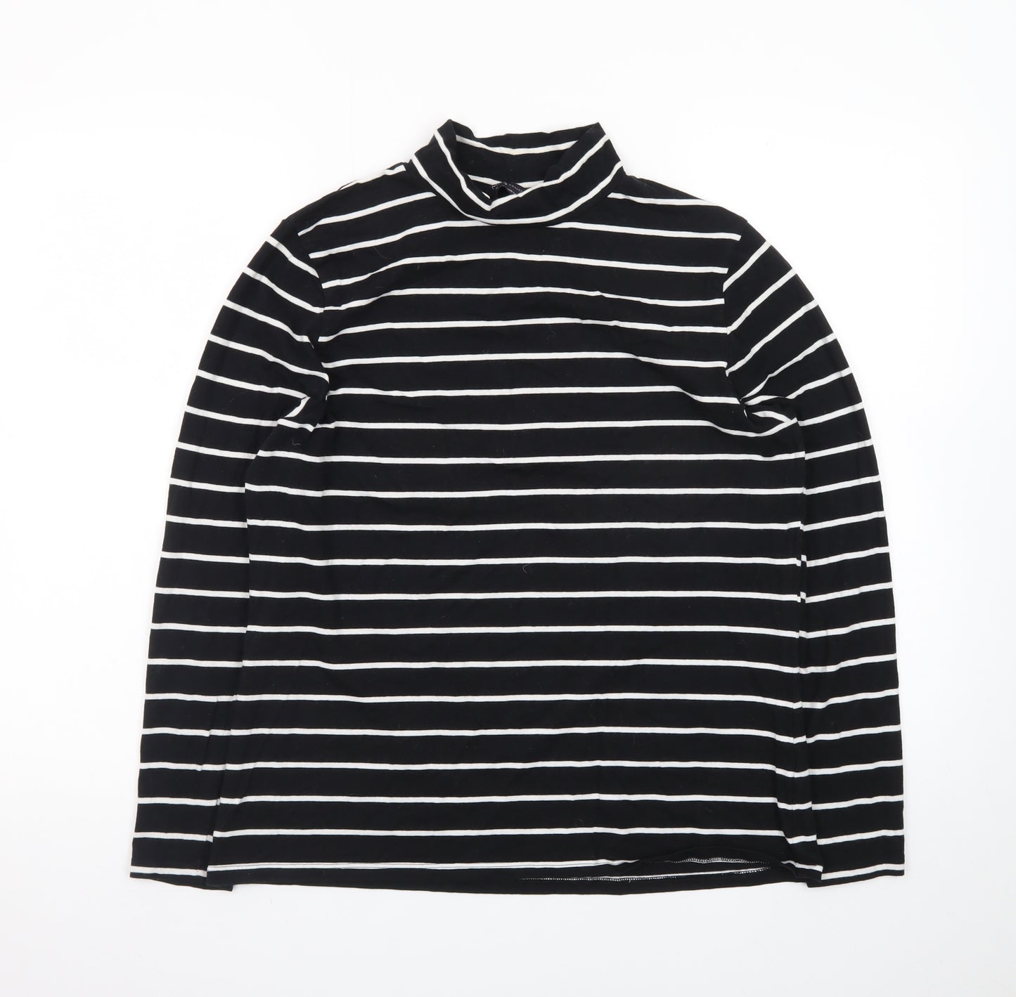 Marks and Spencer Women’s Black Striped Roll Neck Long Sleeve Top Size 16