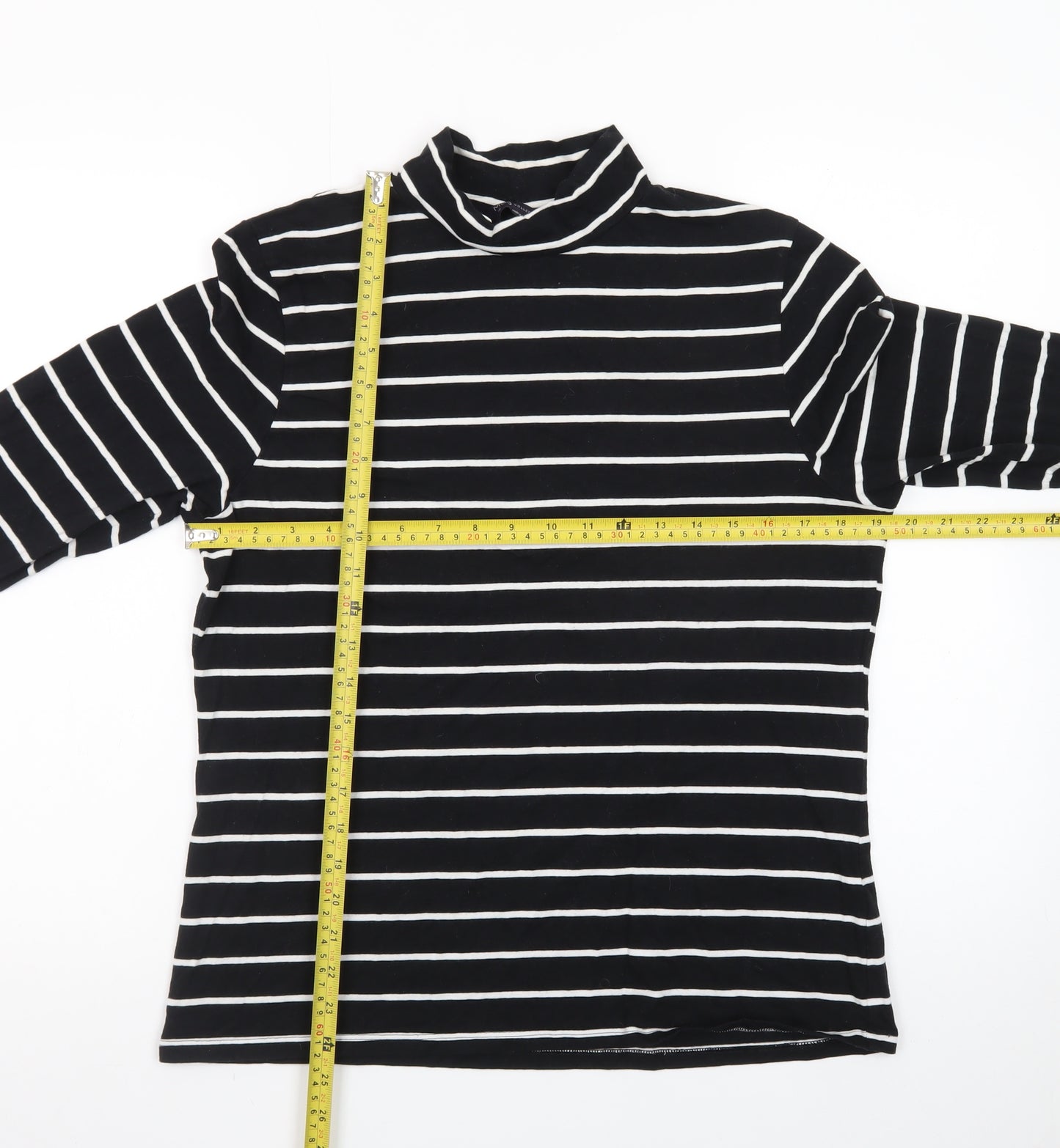 Marks and Spencer Women’s Black Striped Roll Neck Long Sleeve Top Size 16