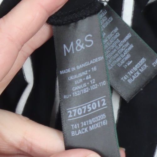 Marks and Spencer Women’s Black Striped Roll Neck Long Sleeve Top Size 16