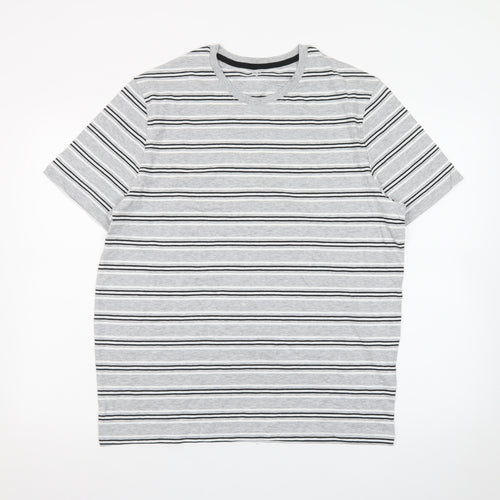Marks and Spencer Mens Grey Striped Short Sleeve Crew Neck T-Shirt M