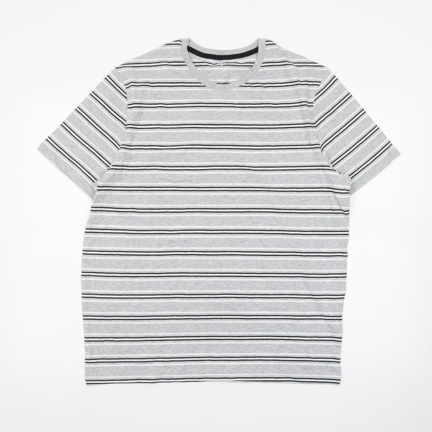 Marks and Spencer Mens Grey Striped Short Sleeve Crew Neck T-Shirt M