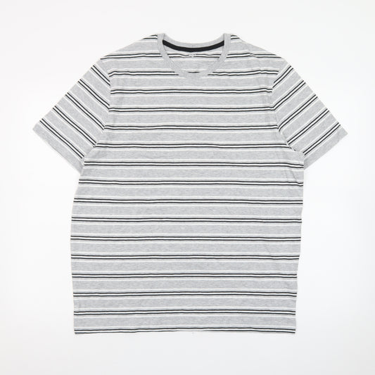 Marks and Spencer Mens Grey Striped Short Sleeve Crew Neck T-Shirt M