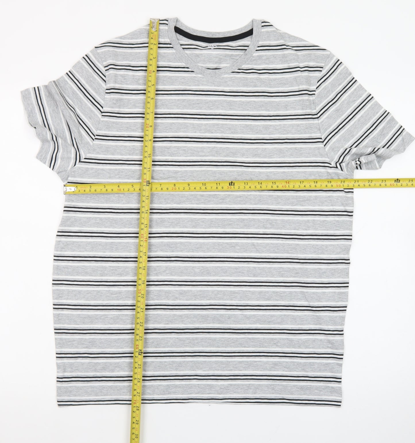 Marks and Spencer Mens Grey Striped Short Sleeve Crew Neck T-Shirt M